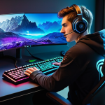 FPS 게임에서 중요한 설정값 조정법 - **Prompt:** A young male gamer, in his early 20s, with a determined expression, is deeply engrossed ...