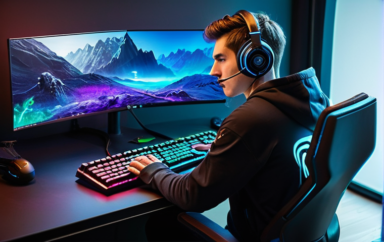 FPS 게임에서 중요한 설정값 조정법 - **Prompt:** A young male gamer, in his early 20s, with a determined expression, is deeply engrossed ...