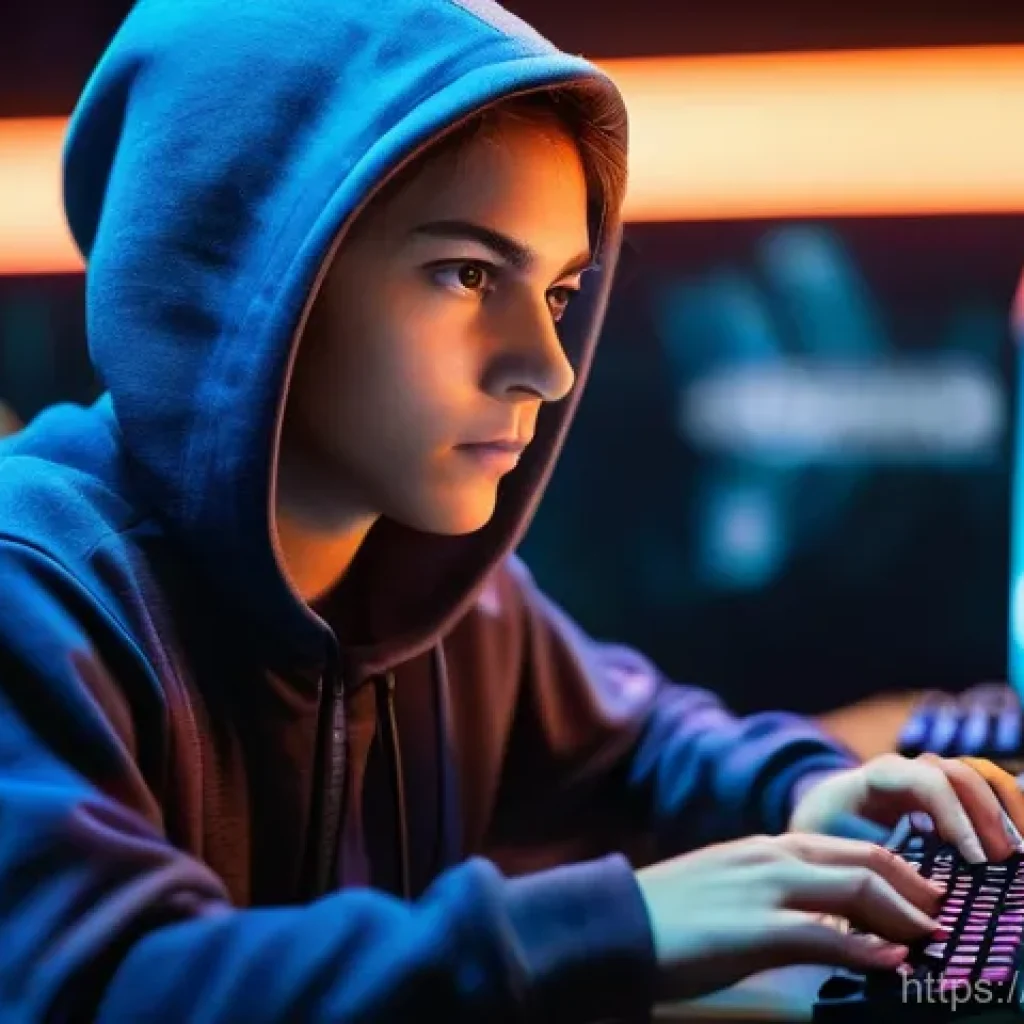 FPS 게임에서 나타나는 심리학적 요소 - **Prompt:** A close-up, dynamic shot of a young adult gamer (gender-neutral) deeply engrossed in a c...