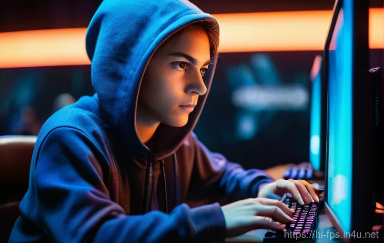 FPS 게임에서 나타나는 심리학적 요소 - **Prompt:** A close-up, dynamic shot of a young adult gamer (gender-neutral) deeply engrossed in a c...